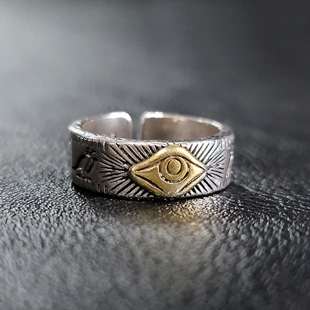 Solivis 실버 남자 엔틱 빈티지 명품 고대 일루미나티 눈 반지