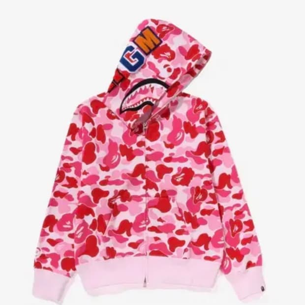 베이프 ABC 카모 샤크 후드 후디 집업 핑크