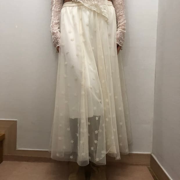 빈티지 화이트 클로버 레이스 롱 스커트