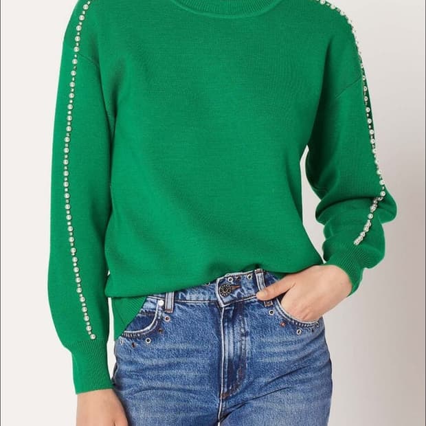 SANDRO 산드로 진주 비즈 디테일 그린 니트 풀오버 1사이즈