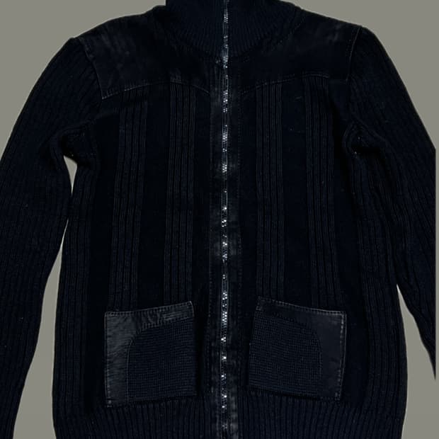 Ramana - 레더 믹스드 하이넥 니트 자켓