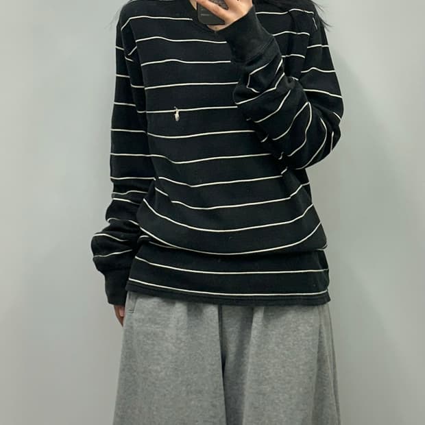 폴로 랄프로렌 신형 스트라이프 블랙 와플 니트