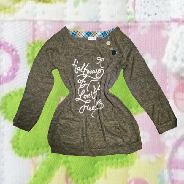 일본 빈티지 모리걸 라떼갸루 니트 블라우스 단추 만두 주머니 갸루깔