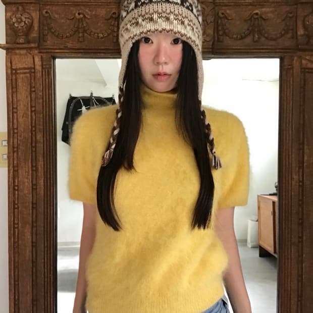 vintage yellow angora knit