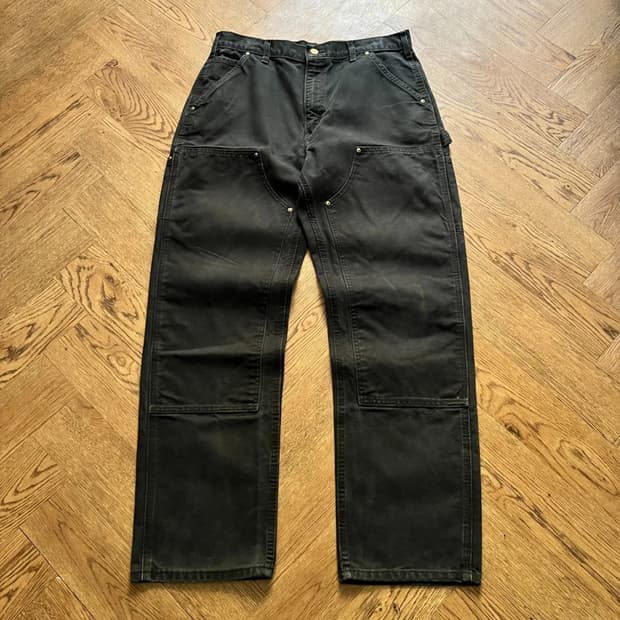 [34]칼하트 USA 덩가리핏 빈티지 워싱 블랙 더블니 워크 팬츠