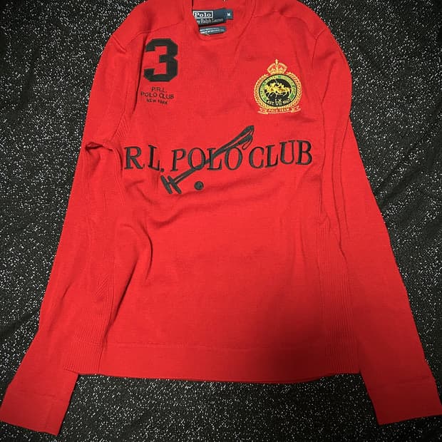 *RARE* 2000s 폴로 치프키프깔 레드 메리노 울 니트