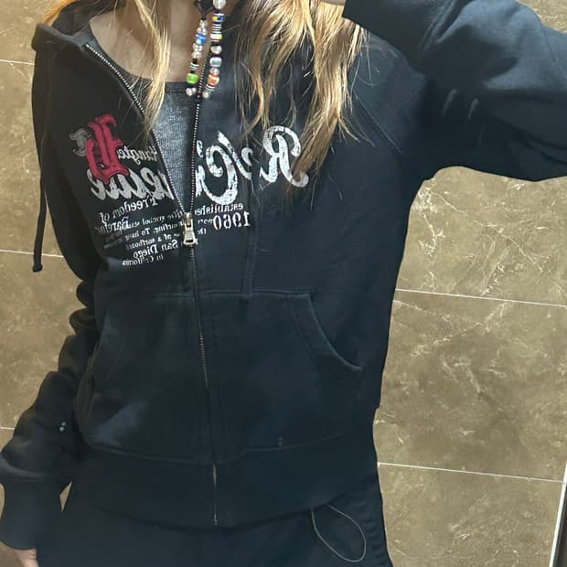 행텐 빈티지 패치 프린팅 후드집업