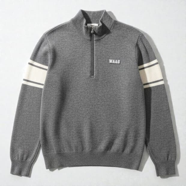 여성55 WAAC 왁 니트 방풍 니트 반집업 그레이