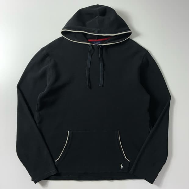 Polo  폴로 랄프로렌 자수 코튼 블랙 와플 니트 후드티 