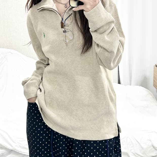 폴로 연베이지 코튼 반집업