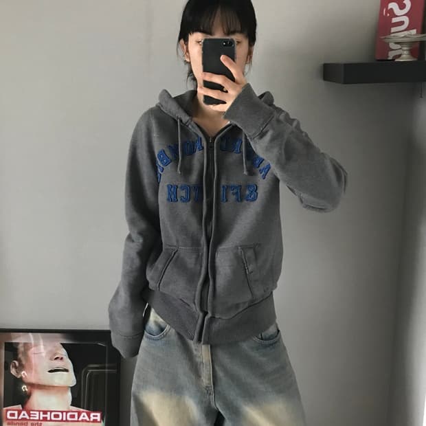 아베크롬비 자수 로고 차콜 후드집업