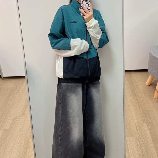 미즈노 컬러블럭 딥그린 윈드브레이커 자켓