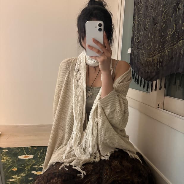 여리핏 우드버튼 아이보리 숄가디건