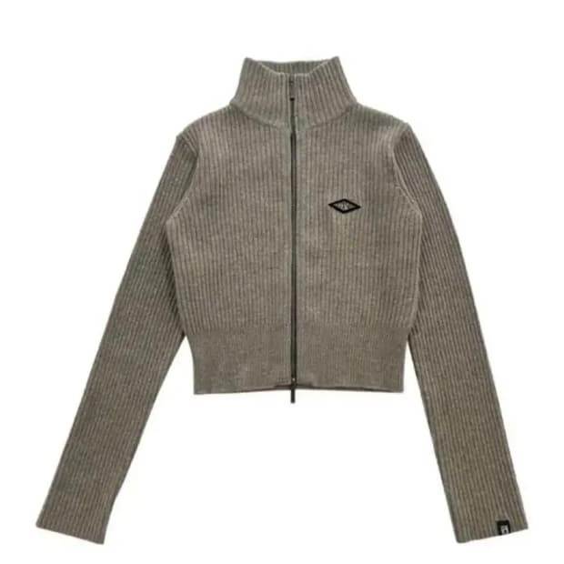 보헤미안서울 하이넥 로고 니트 집업