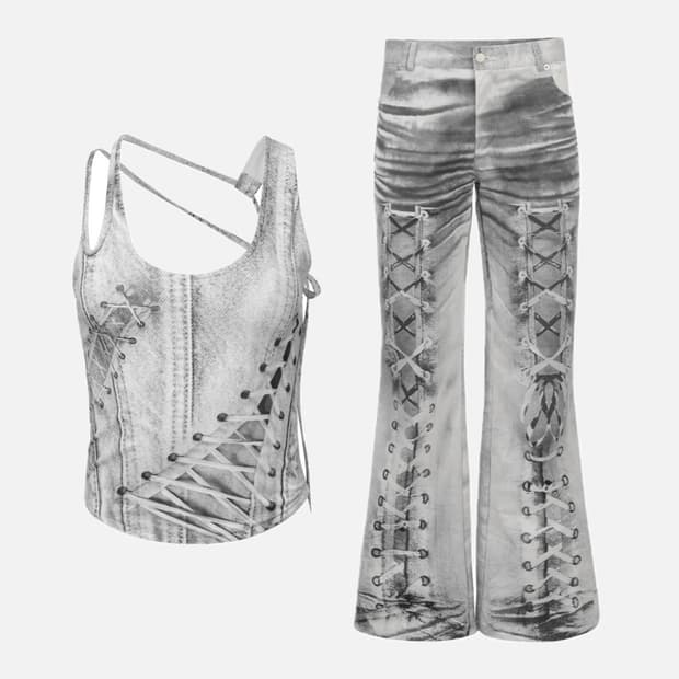 SET•나체 RACE UP PRINTED SLEEVELESS+PANTS