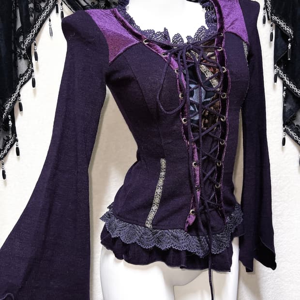 오즈온 ozzon 오리엔탈 고스펑크 중티 레이스업 코르셋 니트 핀터 고딕