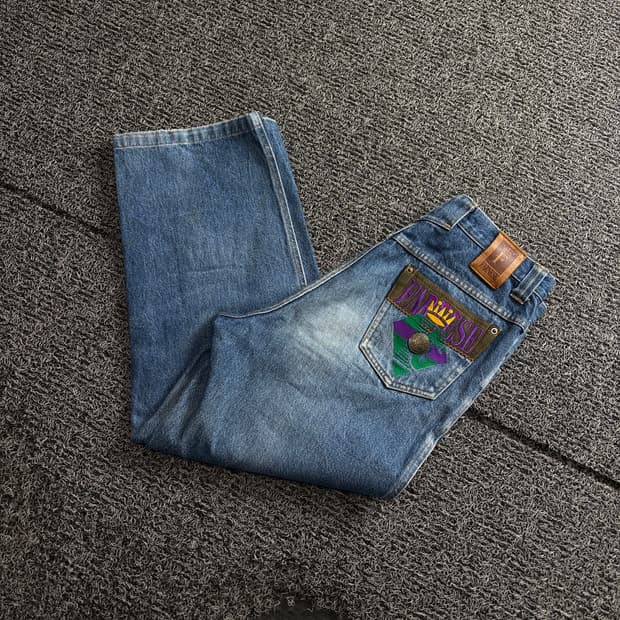 00s 올드스쿨 자수 디테일 와이드 데님 팬츠 4052