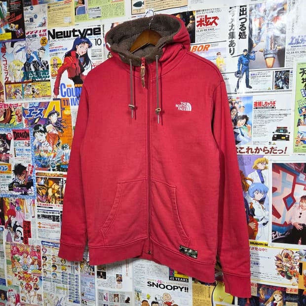노스페이스 스웨이드 패치 레드 브라운 후드집업