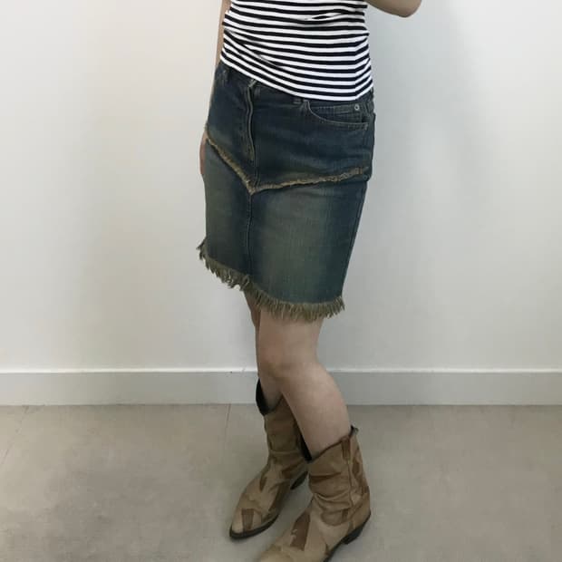 빈티지 프린징 데님 스커트