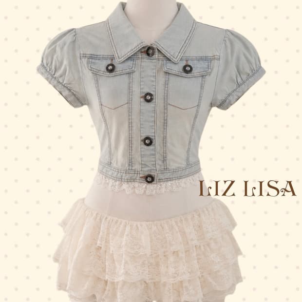 Liz Lisa 리즈리사 레이스 연청 데님 크롭자켓 히메갸루 고딕 페어리