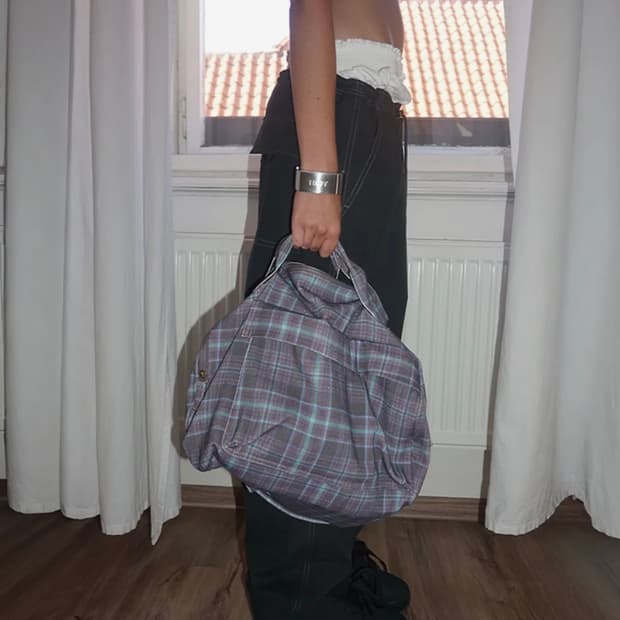 구함)스컬프터 체크 가방 Three-Way Twill Bag Purple