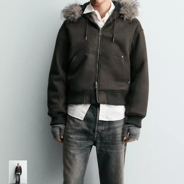 자라 페이크 스웨이드 퍼 후드