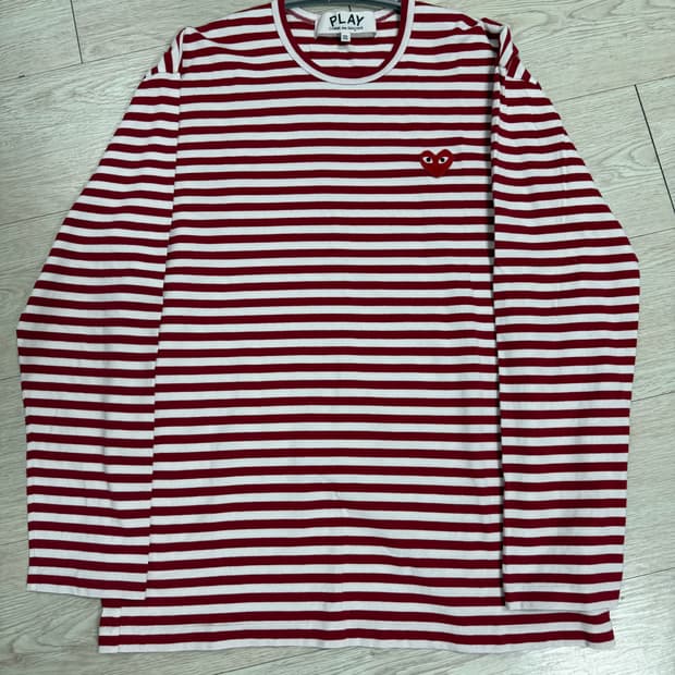 꼼데가르송 스트라이프 롱슬리브 레드 화이트 XXL