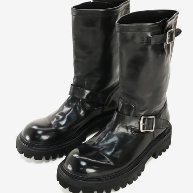 야세 6.5굽 페더 코만도솔 홀스하이드 엔지니어 부츠 블랙