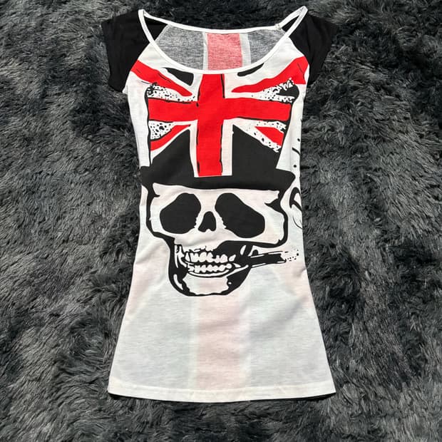 유니온잭 스컬 프린팅 반팔 티셔츠