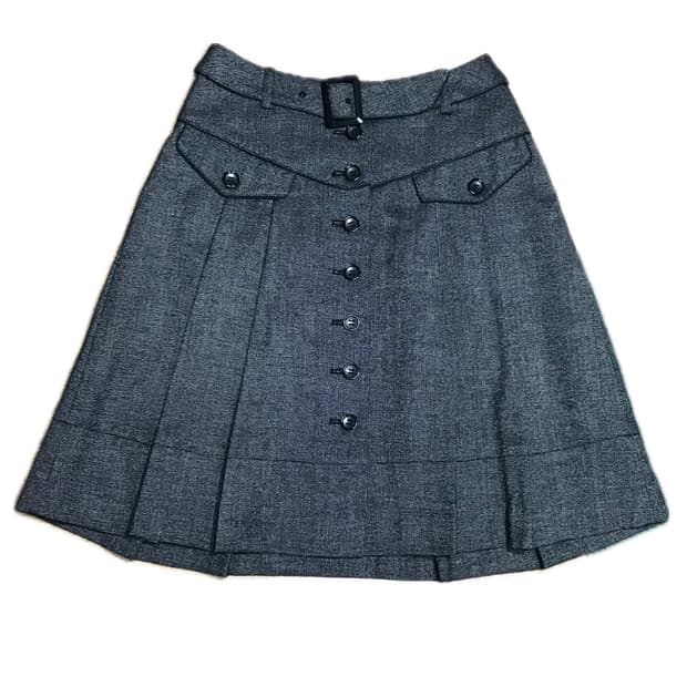 Apuweiser-riche 블랙 그레이 플리츠 스커트