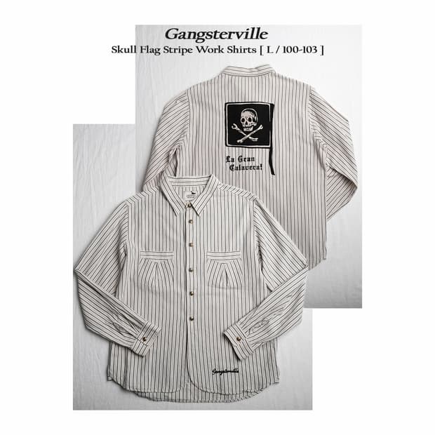 Gangsterville 갱스터빌 해골 자수 스트라이프 셔츠 L사이즈