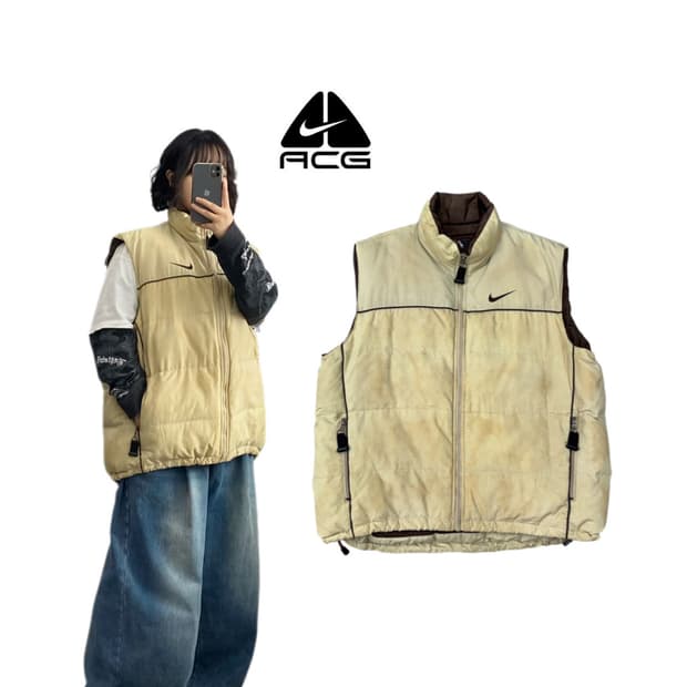 나이키 ACG 00s 아이보리 베이지 배색 덕다운 조끼패딩