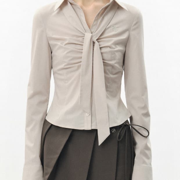 페인오어플레져 비비안 스카프 셔츠 (beige)