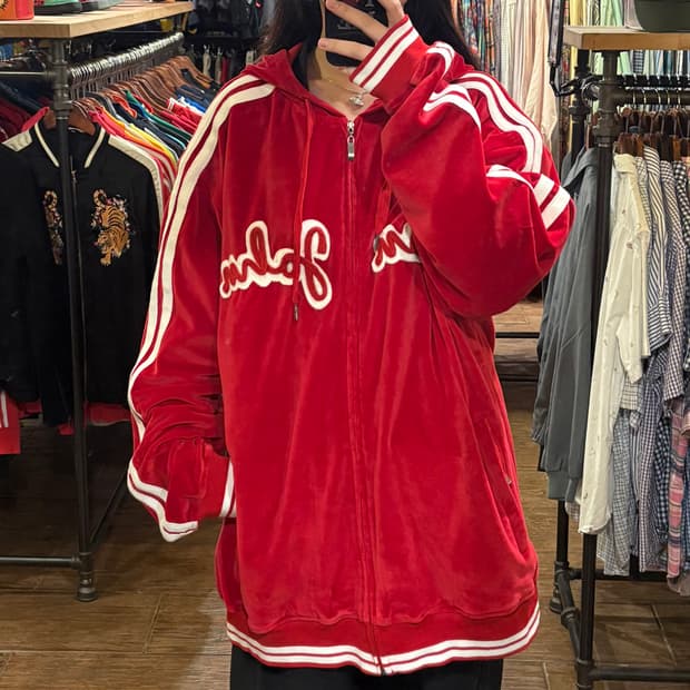 [HI] vtg 벨로아 벨벳 져지 레드