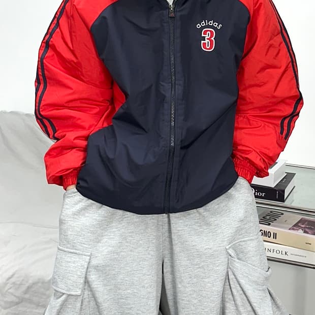 아디다스 3 90s 레드 네이비 점퍼 XL