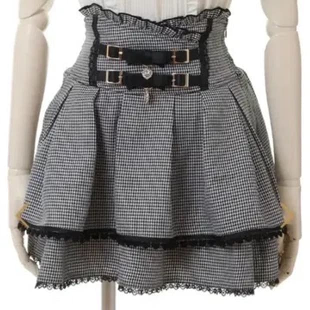리즈리사 2연벨 스커트 체크 2사이즈 지뢰계 양산형 스나계 갸루 