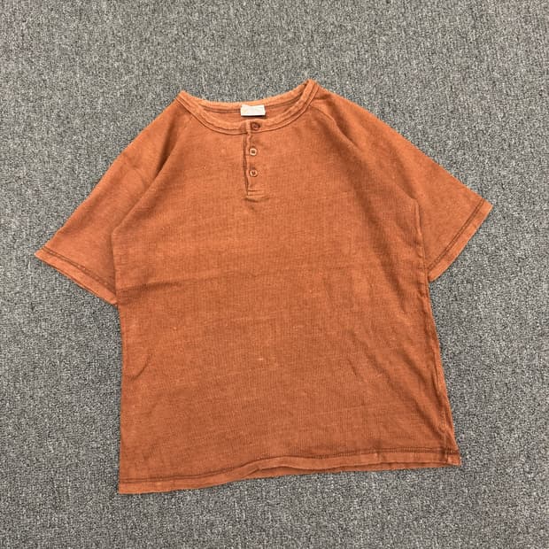 M)Japanese vintage 브라운 헨리넥 반팔
