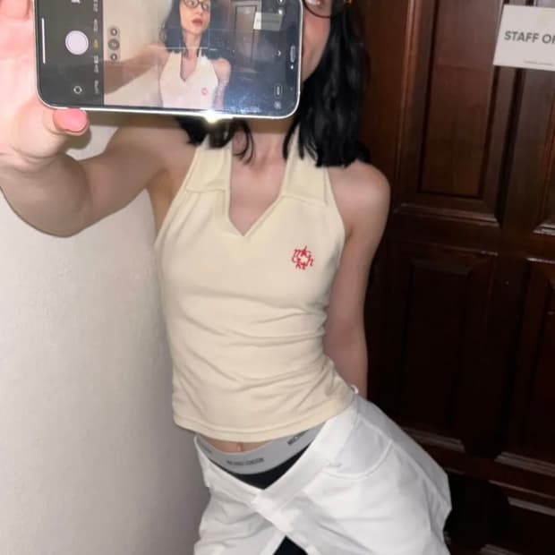 미치코런던 홀터넥 PK 탑 크림