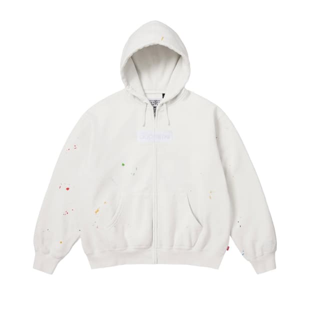 슈프림 x MM6 메종 마르지엘라 박스로고 집업 후드 화이트 XL