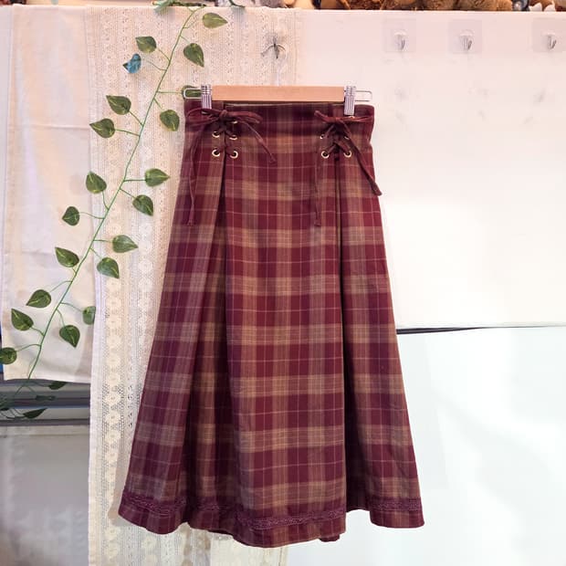 axes femme 버건디 체크 스커트