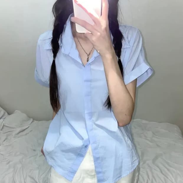 애원 파스텔 베이직 롤업 반팔셔츠 [소라/FREE]