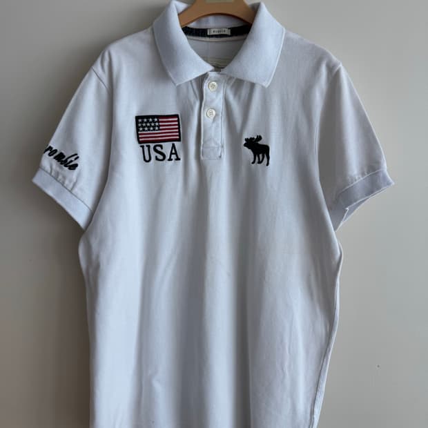 아베크롬비 빅무스 USA 성조기 화이트 폴로 카라티 XL