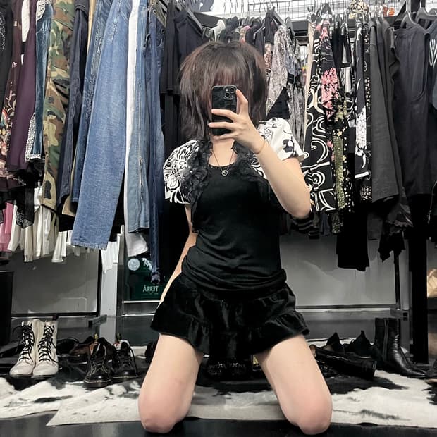 오리엔탈 패턴 프릴 장미 볼레로 가디건