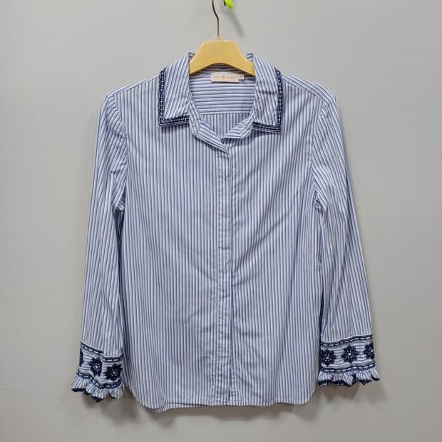 토리버치 스트라이프 셔츠 블루 플라워 자수 여성10