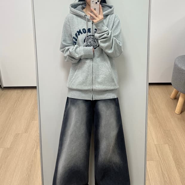 아베크롬비 자수로고 그레이 후드집업