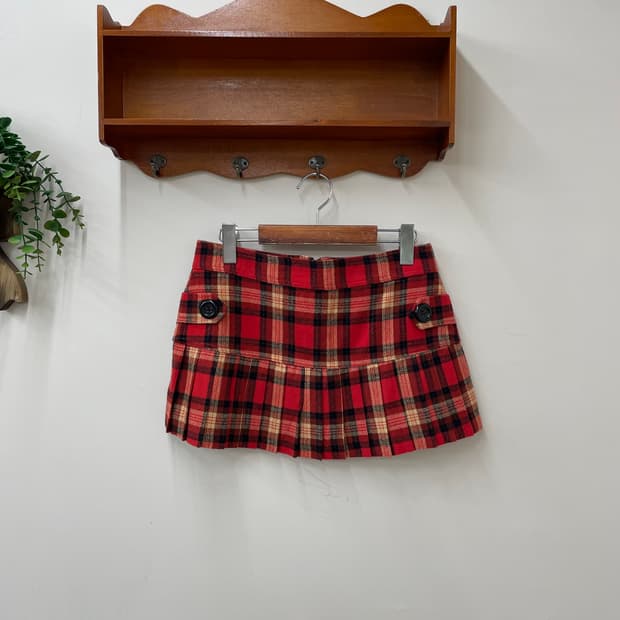 빈티지 체크 플리츠 미니 스커트