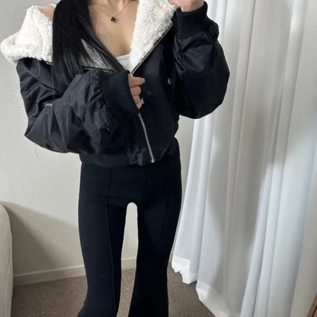 양털크롭후드집업