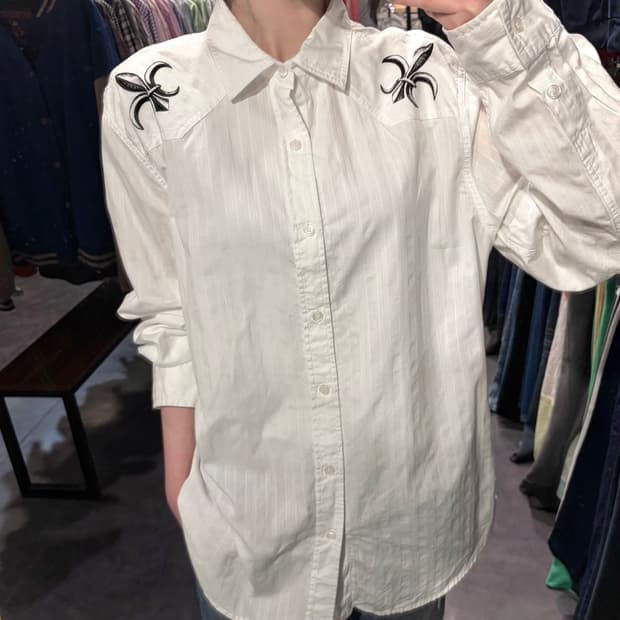  [IM] vtg 화이트 웨스턴 스트라이프 셔츠
