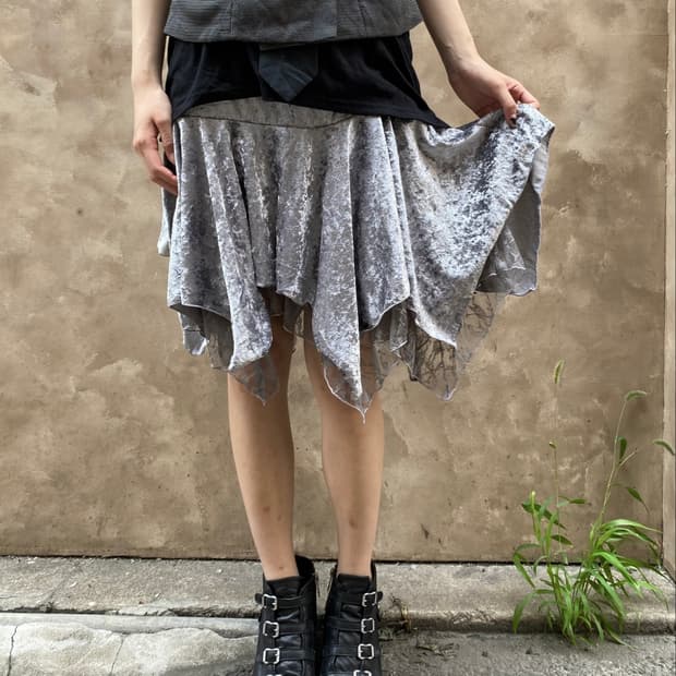 Crushed Velvet Asymmetric Lace Skirt