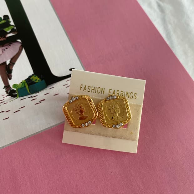 빈티지 스퀘어 골드 귀찌 귀걸이